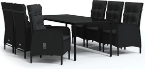 vidaXL Set de masă pentru grădină, 7 piese, cu perne, negru