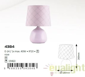 Veioza, lampa de masa, finisaj roz, diametru 18cm, Ellie 4384 RX