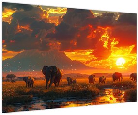 Tablou - Turmă de elefanți (90x60 cm)