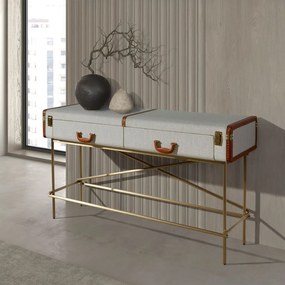 Consola LUX design italian, Tesatura gri deschis, Piele, Metal Golden