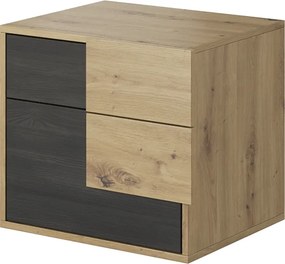 Noptiera BAFRA, pin negru/stejar artisan, DTD laminat, 54x40x40 cm