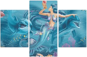 Tablou - Sirenă cu delfini (90x60 cm)