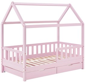 Patut Marli 90 x 200 cm cu 2 sertare si grilaj sipci - roz