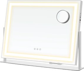 Oglindă cosmetică DAHLIA cu iluminare LED, 10x62,5x45,8 cm, alb SongmicsHome