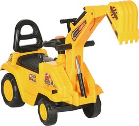 HOMCOM Excavator pentru copii cu cupă și spațiu de depozitare, claxon, volan, 18-48 luni, galben | Aosom Romania
