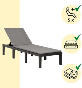 Șezlong de grădină HAITI cu saltea, 65×195×78cm, antracit I.P.A.E-Progarden