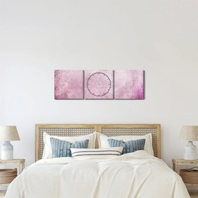 Tablou - Mandala pe zid roz (cu ceas) (90x30 cm)