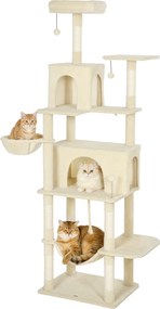 PawHut Copac zgârietor pentru pisici cu platformă, turn escaladă pentru pisici cu pat, peșteri, stâlpi din sisal 60x48x202 cm Bej | Aosom Romania