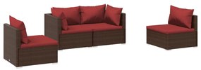 3102171 vidaXL Set mobilier de grădină cu perne, 4 piese, maro, poliratan