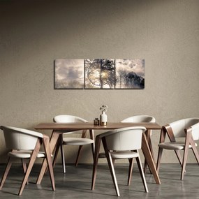 Tablou cu copac în ceață (cu ceas) (90x30 cm)