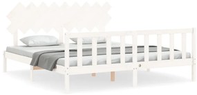 3193482 vidaXL Cadru de pat cu tăblie Super King Size, alb, lemn masiv