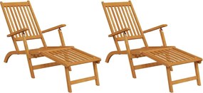 vidaXL Șezlonguri de exterior cu taburete, 2 buc., lemn masiv acacia