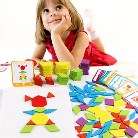 Jucărie de lemn Tangram cu forme creative, puzzle, 155 de bucăți
