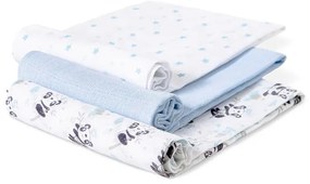 Set 3 museline 80 x 80 cm model panda - alb si bleu Inter Baby