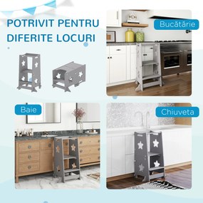 AIYAPLAY Scăunel 2 în 1 pentru Copii cu Bară de Siguranță pentru Bucătărie, Baie, Alb | Aosom Romania