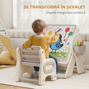 AIYAPLAY Set Masă și Scaun pentru Copii 3 în 1 cu Masă de Construcție, Tablă, Suport Convertibil și Containere, Masă Multiactivitate cu Scaun de Plastic pentru Copii 2-4 Ani pentru Cameră Copii | Aosom Romania