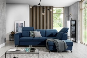 Set canapea de colț cu funcție de dormit Belavio L Dreapta - Albastru marin țesătură de acoperire Monolith 77