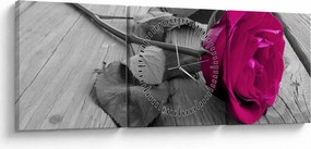 Tablou - Trandafir roz (cu ceas) (90x30 cm)