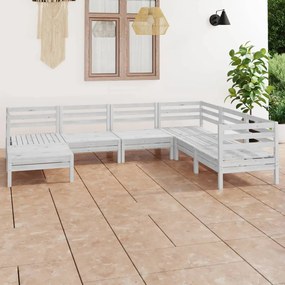 3082975 vidaXL Set mobilier de grădină, 7 piese, alb, lemn masiv de pin