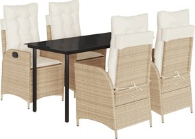 vidaXL Set mobilier de grădină cu perne, 5 piese, bej, poliratan