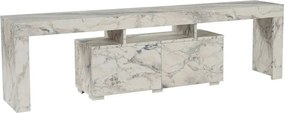 Comoda TV ENCLAVE, alb cu efect de marmura, PAL, 180x32x50 cm