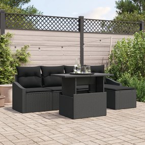 vidaXL Set de canapea de grădină cu 6 piese, perne incluse, negru, din ratan synthetic