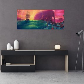 Tablou - Pictură în ulei, călătorie într-un țărăm fantastic (120x50 cm)