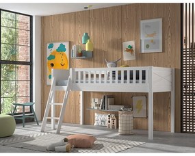 Pat pentru copii alb înalt din lemn masiv de pin 90x200 cm SCOTT – Vipack