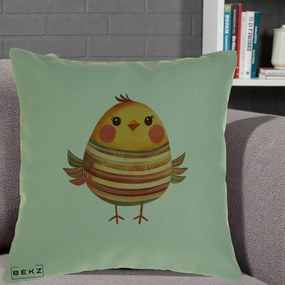 Perna Decorativa Pui Kawaii Portocaliu Dungi Calde, 40x40 cm, Verde, Husa Detasabila, Perna Inclusa, BEKZ®