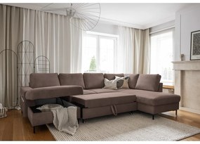 Colțar maro extensibil cu tapițerie din catifea reiată (cu colț pe partea dreaptă) Lofty Lilly – Miuform