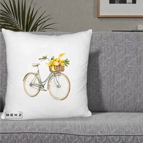 Perna Decorativa Bicicleta cu Cos de Lamai Mediteranean, 40x40 cm, Alb Pufos, Husa Detasabila, Perna Inclusa, BEKZ®