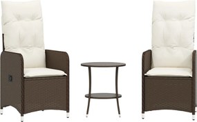 vidaXL Scaune de grădină rabatabile, 2 buc., cu masă, maro, poliratan