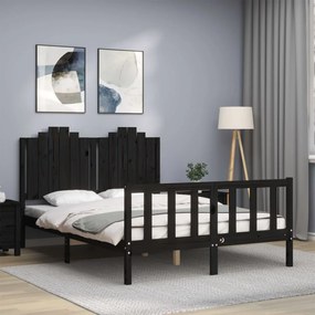 3192280 vidaXL Cadru de pat cu tăblie, negru, 140x190 cm, lemn masiv