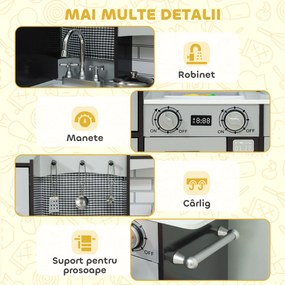 AIYAPLAY Bucătărie de Jucărie pentru Copii 3-8 Ani din Lemn cu Accesorii, Frigider, Chiuvetă și Buton cu Sunete, Maro | Aosom Romania