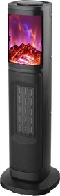 Aeroterma ceramica coloana PTC Rosberg R51970IF, 1500W, 8 m², 2 trepte, Efect de flacara, Oscilatie, Telecomanda, Negru