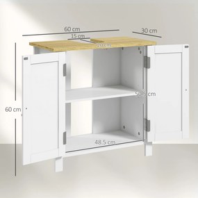 kleankin Dulap Sub Lavoar pentru Baie, 2 Uși Raft Reglabil, PAL, MDF, 60 x 30 x 60 cm, Alb | Aosom Romania