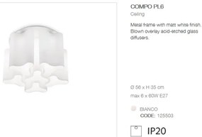 Plafoniera moderna design lux diametru 56cm, COMPO PL6 BIANCO 125503