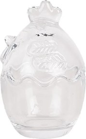 Borcan din sticlă, transparent, cu capac găină, Ø 6x9 cm