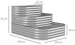 Outsunny Pat înalt cu trepte în aer liber, Cutie de plante pentru flori, 3 trepte, 158 cm x 109 cm x 82 cm, Argintiu | Aosom Romania