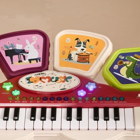 AIYAPLAY Orgă Pian 2 în 1 pentru Copii cu Set de Tobe, Instrument Muzical Electronic, Sunete Multiple, Lumini, 74x32.2x71cm | Aosom Romania