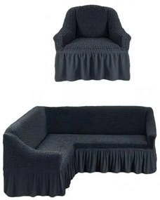 Set husa elastica si creponata cu volan pentru coltar + fotoliu, HC-04-1