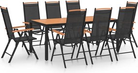 vidaXL Set mobilier de grădină, 9 piese, negru, aluminiu