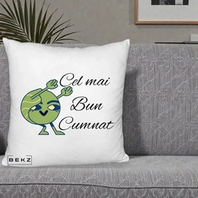 Cadou pentru Cumnat - Perna Personalizata Cel mai Bun Cumnat cu Personaj Funny Verde, 40x40 cm, Alb Pufos, Husa Detasabila, Perna Inclusa, BEKZ®