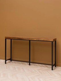 Consolă din lemn de mango, cu blat maro antichizat și picioare din metal negru, finisaj satinat, 180.5×40×98.5 cm, „Kirt"