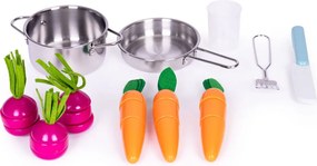 Bucătărie din lemn pentru copii cu grădină de legume și accesorii