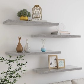 vidaXL Rafturi de perete suspendate,4 buc,gri beton,80x23,5x3,8 cm,MDF