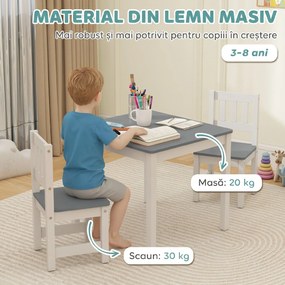 AIYAPLAY Set Măsuță și Scaune pentru Copii 3-8 Ani din Lemn Gri și Alb | Aosom Romania