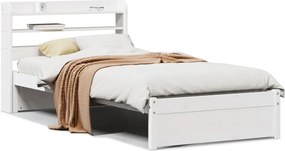 vidaXL Cadru de pat cu tăblie, alb, 75x190 cm, lemn masiv de pin