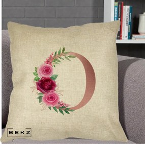 Cadou Personalizat - Perna Personalizata Monograma Rose Gold Litera O, 40x40 cm, Crem, Husa Detasabila, Perna Inclusa, BEKZ®