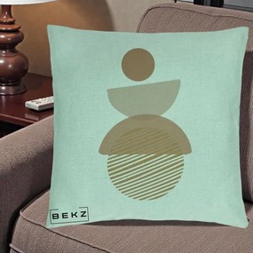 Perna Decorativa Geometric Boho Forme Terracotta, 40x40 cm, Verde Menta, Husa Detasabila, Perna Inclusa, BEKZ®